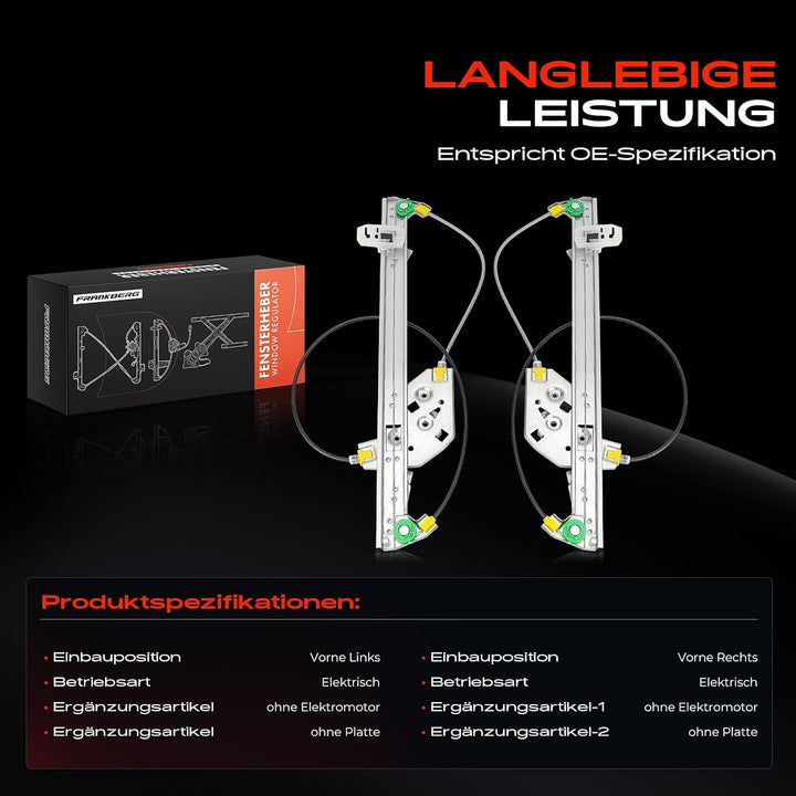 Frankberg 2x Fensterheber Elektrisch ohne Motor Vorne Links Rechts Kompatibel mit Doblo 263 Combo X1