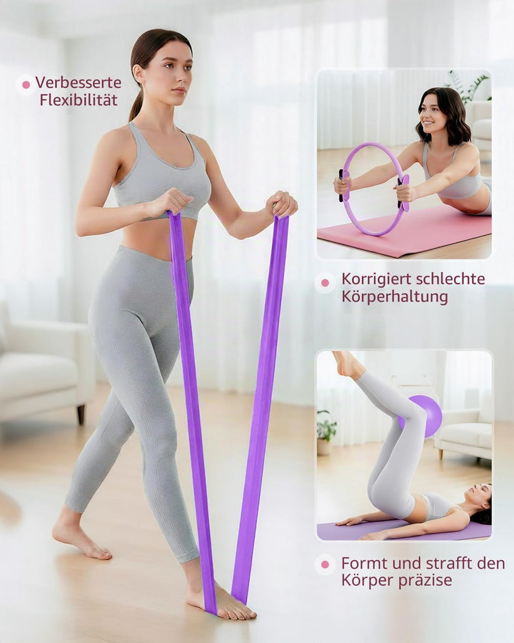 Abahub Pilates Ring Set, 35CM Magic Circle, 25CM Mini Ball, Stretchbänder,Home Pilates Ausrüstung, f