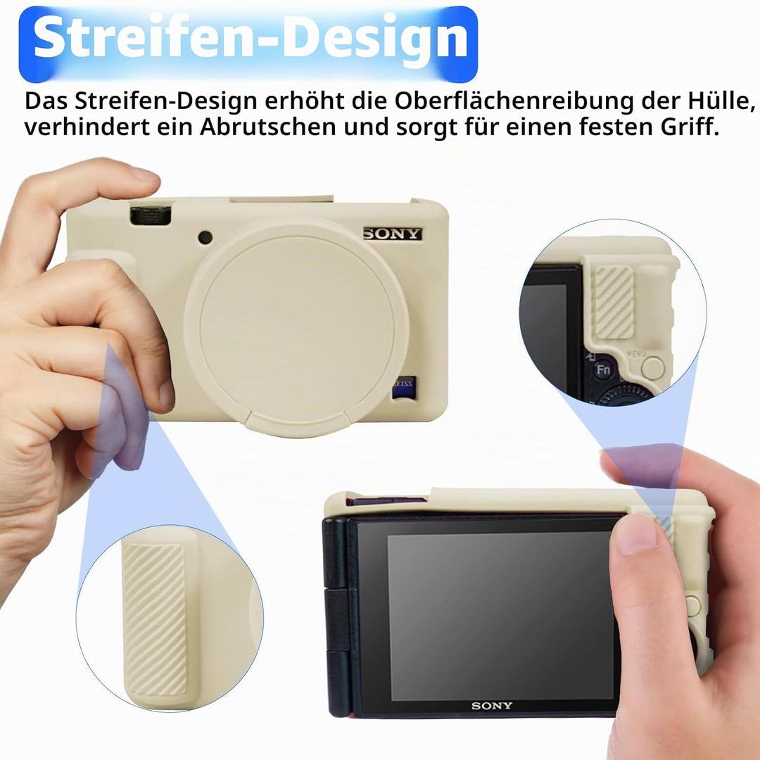 Easy Hood Silikonhülle für Sony ZV-1 Kamera,Kameratasche,Beige | mit Abnehmbarem Objektivdeckel,Krat