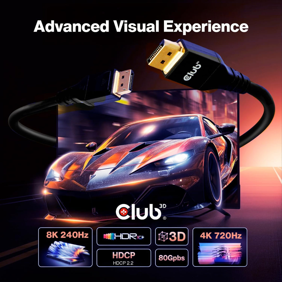 Club3D CAC-1094 DisplayPort™ 2.1 VESA DP80 zertifiziertes Kabel 8K240Hz 2m, CAC-1094