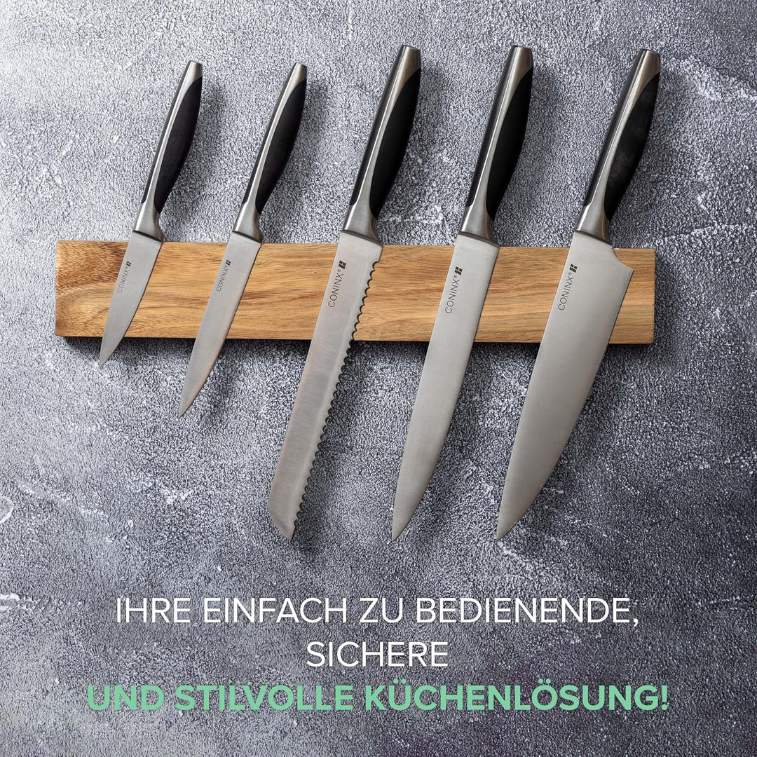 Coninx Magnetleiste Messer - 40 cm Magnet Messerhalter für die Wand - Akazienholz verkleidete Messer