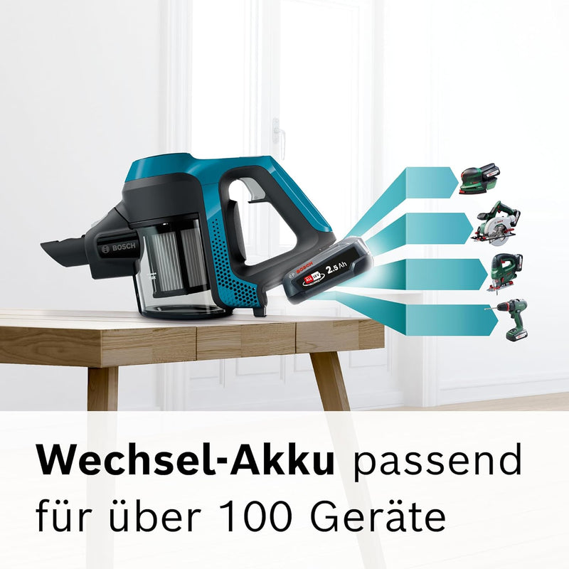 Bosch Akku-Staubsauger Unlimited Serie 6 BKS6111P, kabelloser Handstaubsauger, beutellos, leicht, Hy