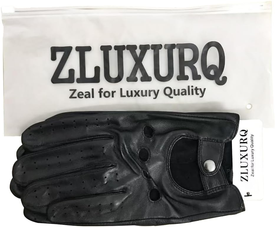 ZLUXURQ Herren Fahrerhandschuhe aus 100% Leder,Unliniert Lederhandschuhe Large(22.9-24.1cm) Schwarz-