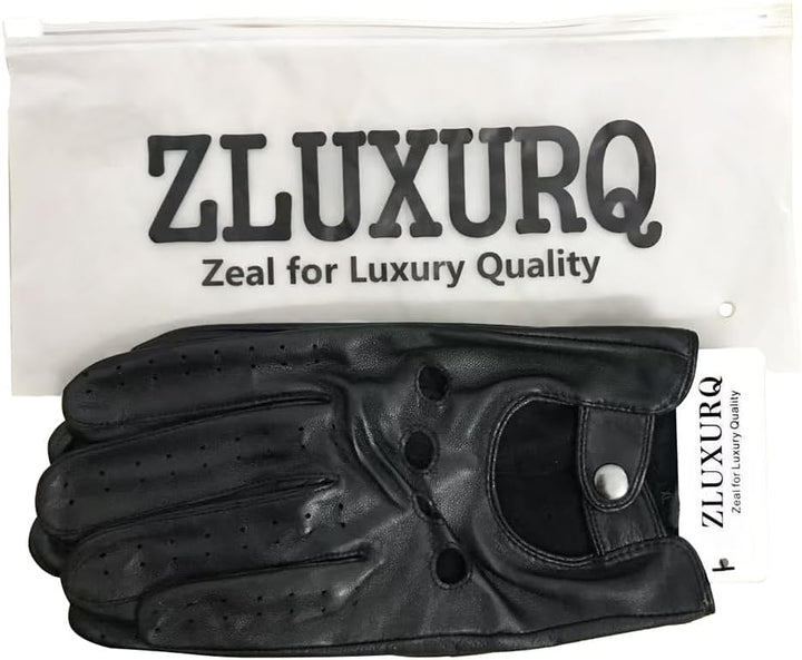 ZLUXURQ Herren Fahrerhandschuhe aus 100% Leder,Unliniert Lederhandschuhe Large(22.9-24.1cm) Schwarz-