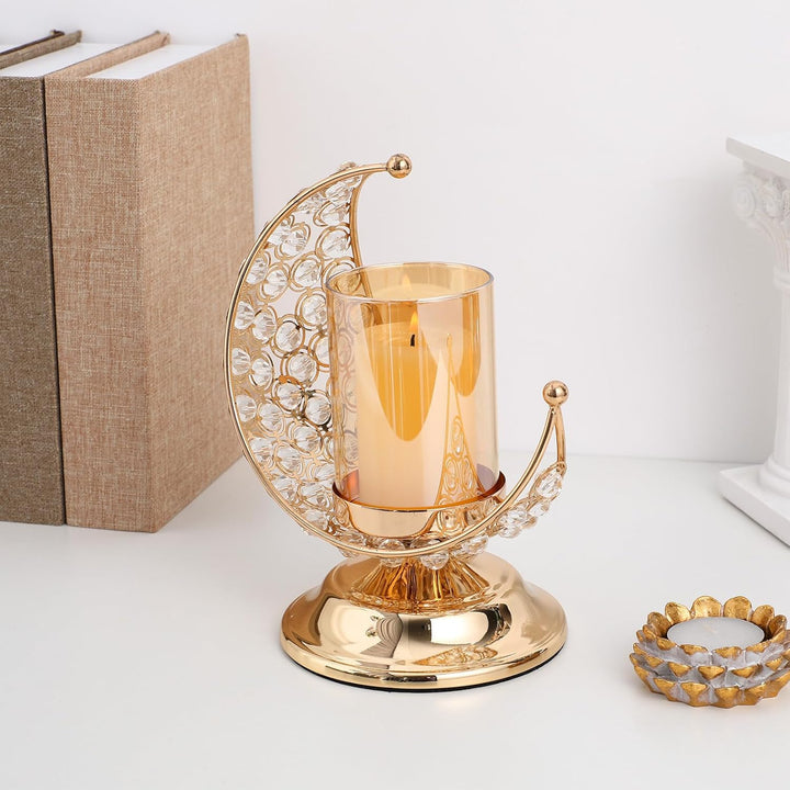 PRETYZOOM Gold Ramadan Kerzenhalter Mond Glas Teelichthalter Arabische Kerzenleuchter Metall Kerzens