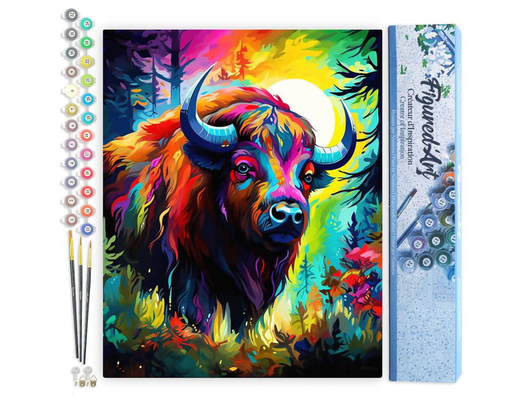 Figured'Art Malen Nach Zahlen Erwachsene Bison Farbenfroh Abstrakt - Paint by Numbers Basteln DIY Ba