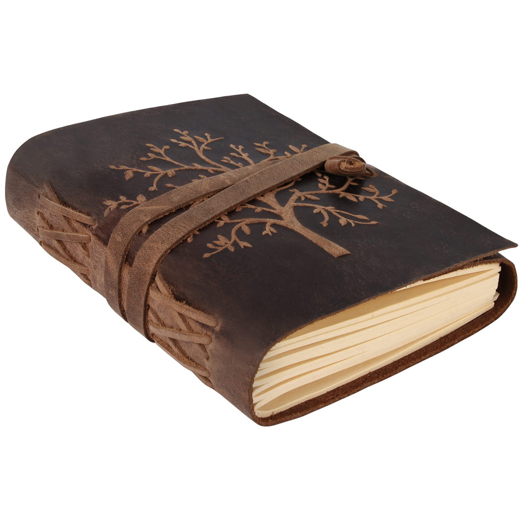 moonster Leder Notizbuch Tree of Life - 400 Seiten Kraftpapier, Liniertes Notizbuch Leder - Mittelbr