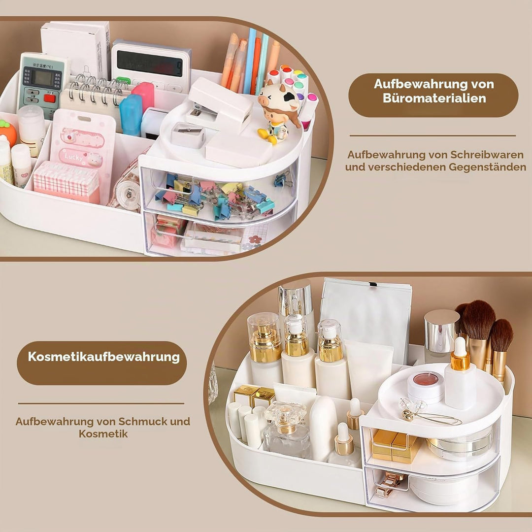 Schminktisch Organizer mit 2 Schubladen &amp; Pinselhalter, Make Up Organizer Kosmetik Aufbewahrung für