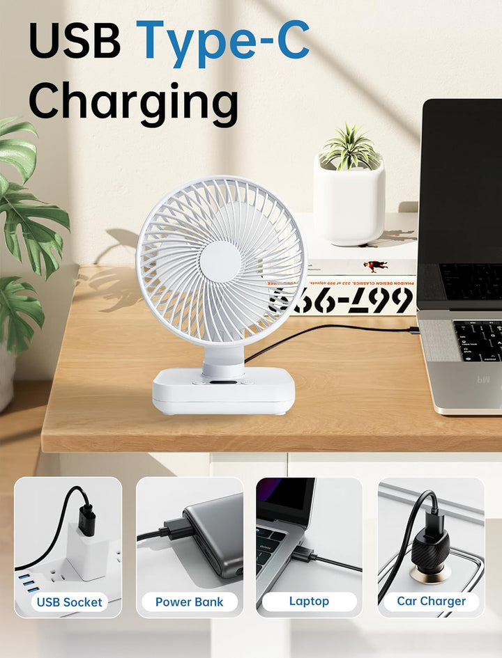 Mini Ventilator Oszillierend Ultra Leise, 4000mAh Akku Klein Tischventilator(4-13h), 4 Geschwindigke
