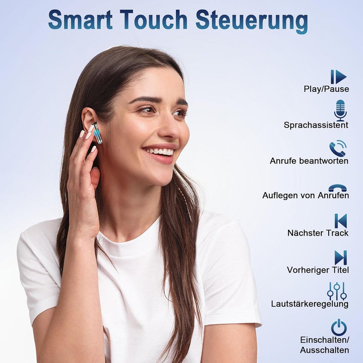Bluetooth 5.3 Kopfhörer, In Ear Kopfhörer Kabellos mit 4 Mic, 48H Tiefer Bass Spielzeit Wireless Ear