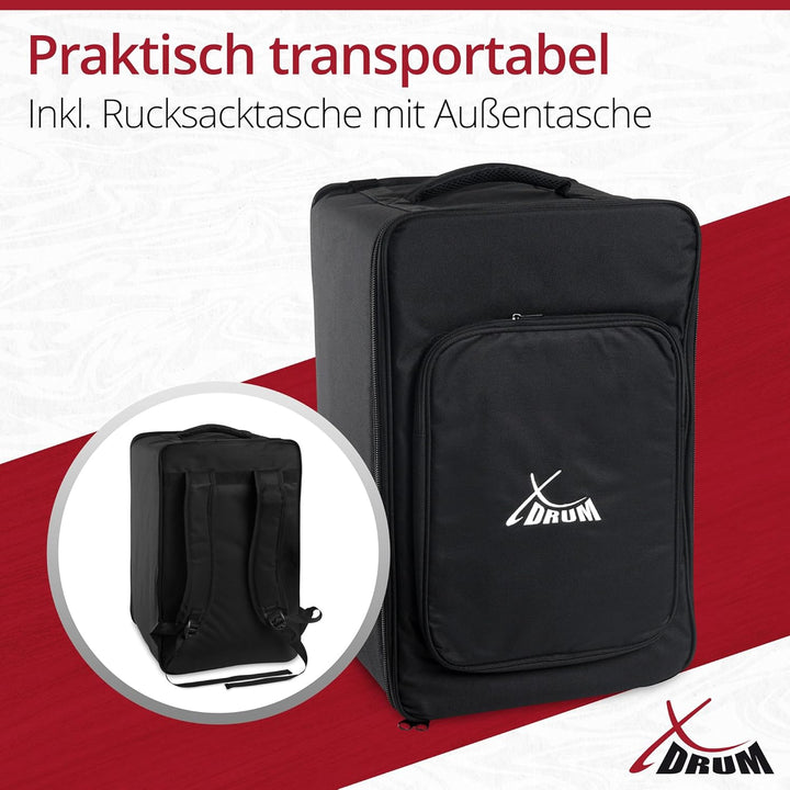 XDrum PERC CP-483 Cajon Peruana Koa Set (Set inkl. Cajon mit Birken-Korpus & Snareeffekt, passende R