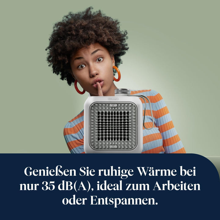 De'Longhi Capsule Desk Keramik-Heizlüfter HFX10B03.GR, leiser Mini-Schnellheizer, ausrichtbarem Gitt