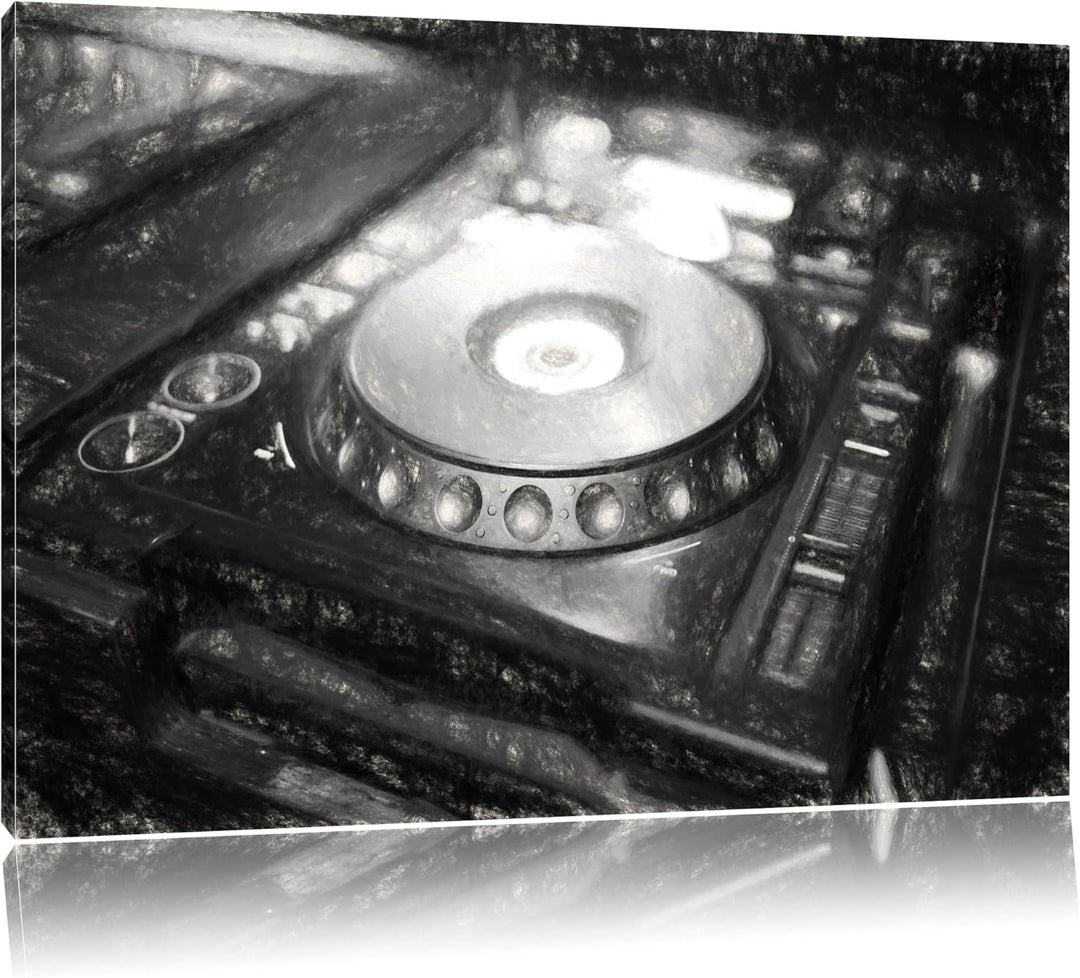 Pixxprint Grün beleuchteter DJ Pult / 100x70cm Leinwandbild bespannt auf Holzrahmen/Wandbild Kunstdr