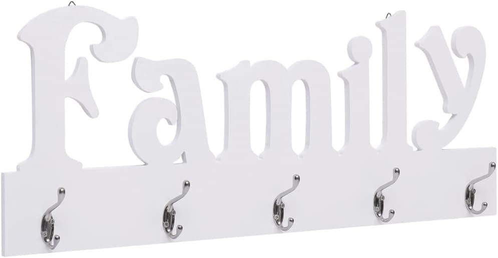 Hothingwell Wandgarderobe FAMILY 74 x 29,5 cm 4 Haken | Eingeschnittener Schriftzug, widerstandsfähi