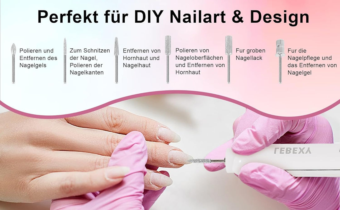 LEBEXY Elektrische Nagelfräser Maniküre Pediküre Kabellos Set | Nagelfeile Fräser Schleifpolierer fü