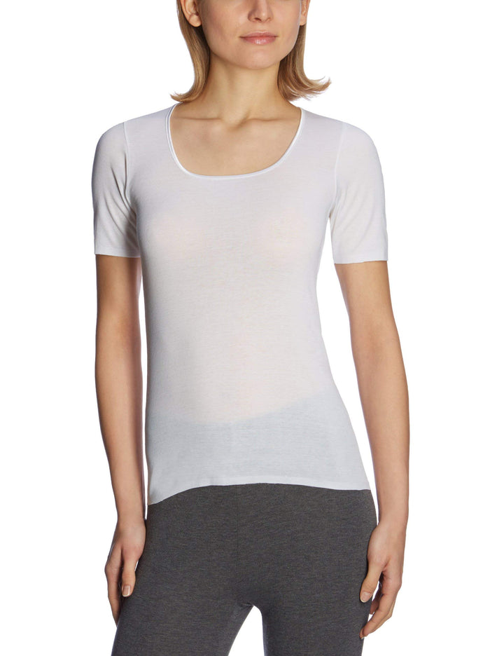 Schiesser Damen Spenzer halbarm Unterhemd - Luxury Baumwolle 48 Weiss_200764, 48 Weiss_200764