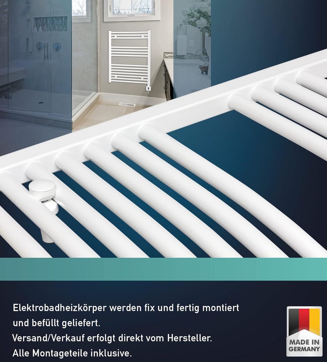 anapont elektrischer Badheizkörper - 1175x600 weiss - Fernbedienung mit Timer-Funktion - Handtuchhei