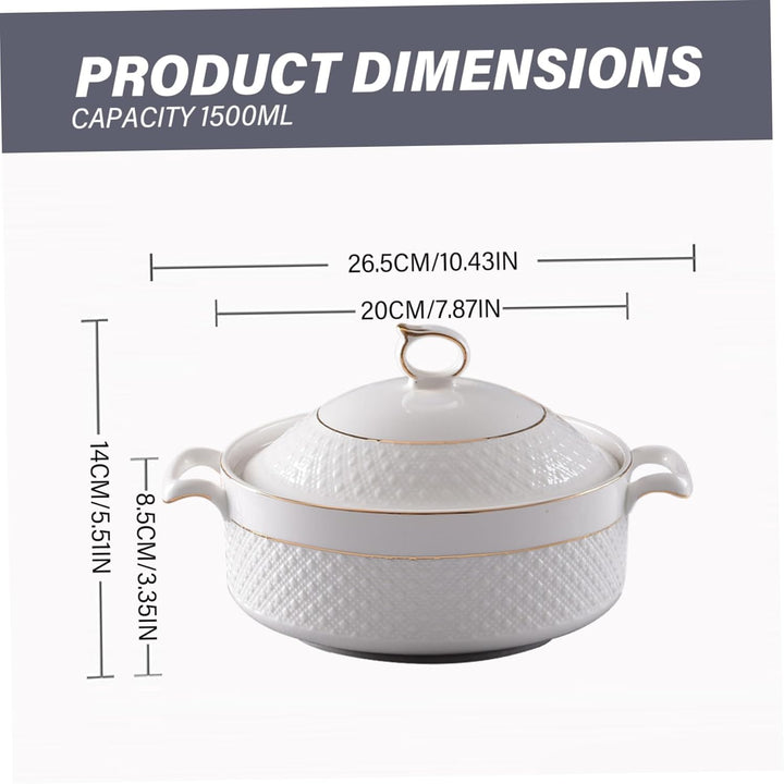 Tureens, Suppe Tureen Keramik, 1, 5 l weisse Servierschalen mit Goldener Grenze Doppelgriff Suppe Tu