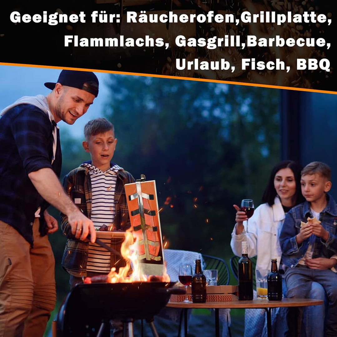 Flammlachsbrett 2er-Set mit Erdspiess, 5-Fach neigbar, 56×21×5,5 cm Zedernholzplatten 2, Zedernholzp