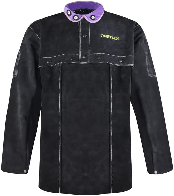 ONETIAN Schwarze Schweisserjacke aus Leder - Hochwertige Schutzjacke mit Cape-Ärmeln für ultimativen