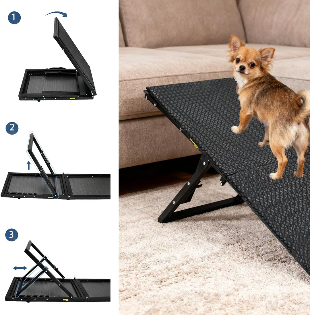 Klappbare Hunderampe aus Metall, Hundetreppe für kleine Hunde & ältere Hunde, Verstellbare Rampe für