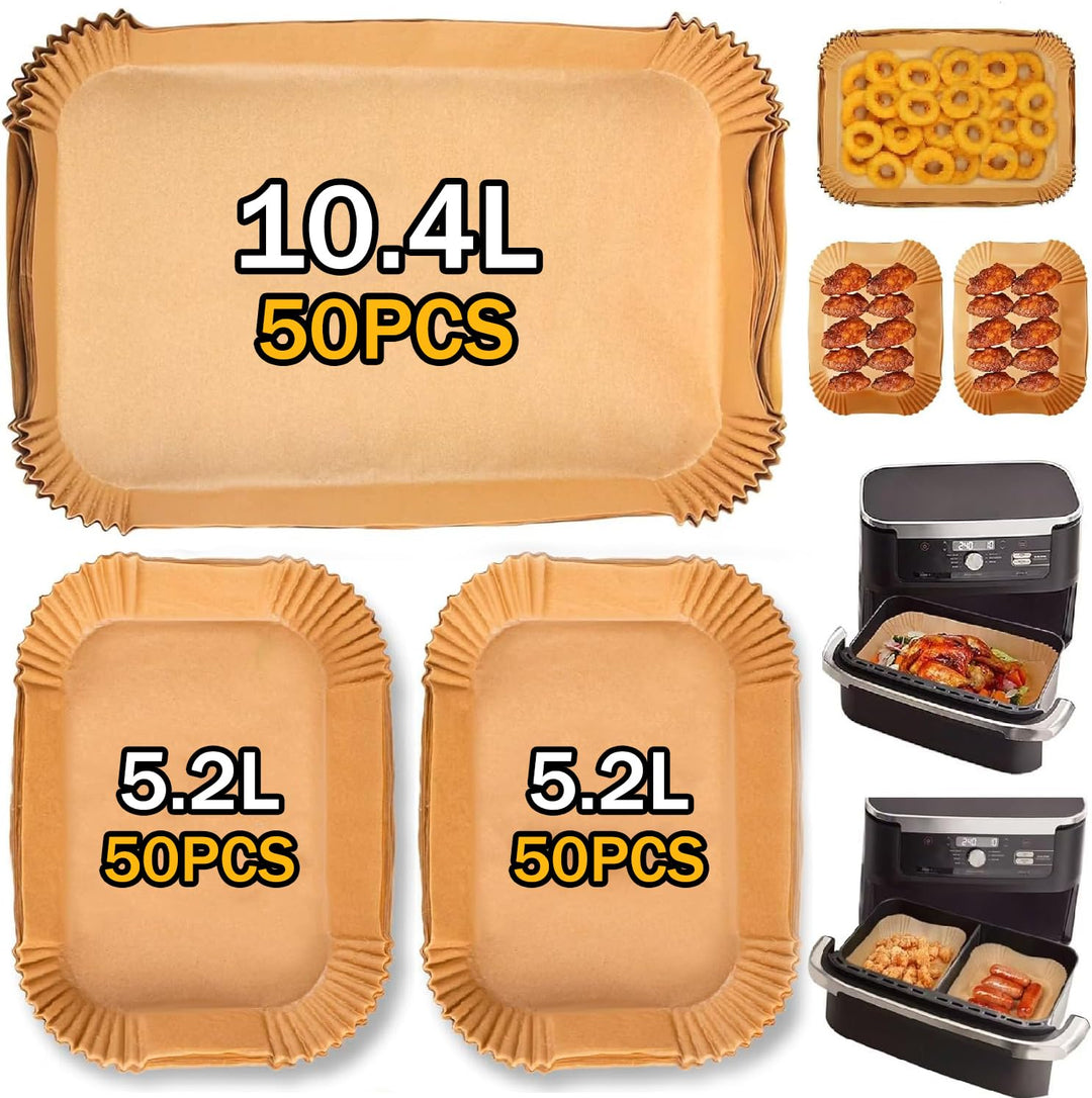 150 Stück Backpapier für Heissluftfritteuse Ninja AF500EU AF500EUCP Cecotec 9000, 100PCS Rechteckig
