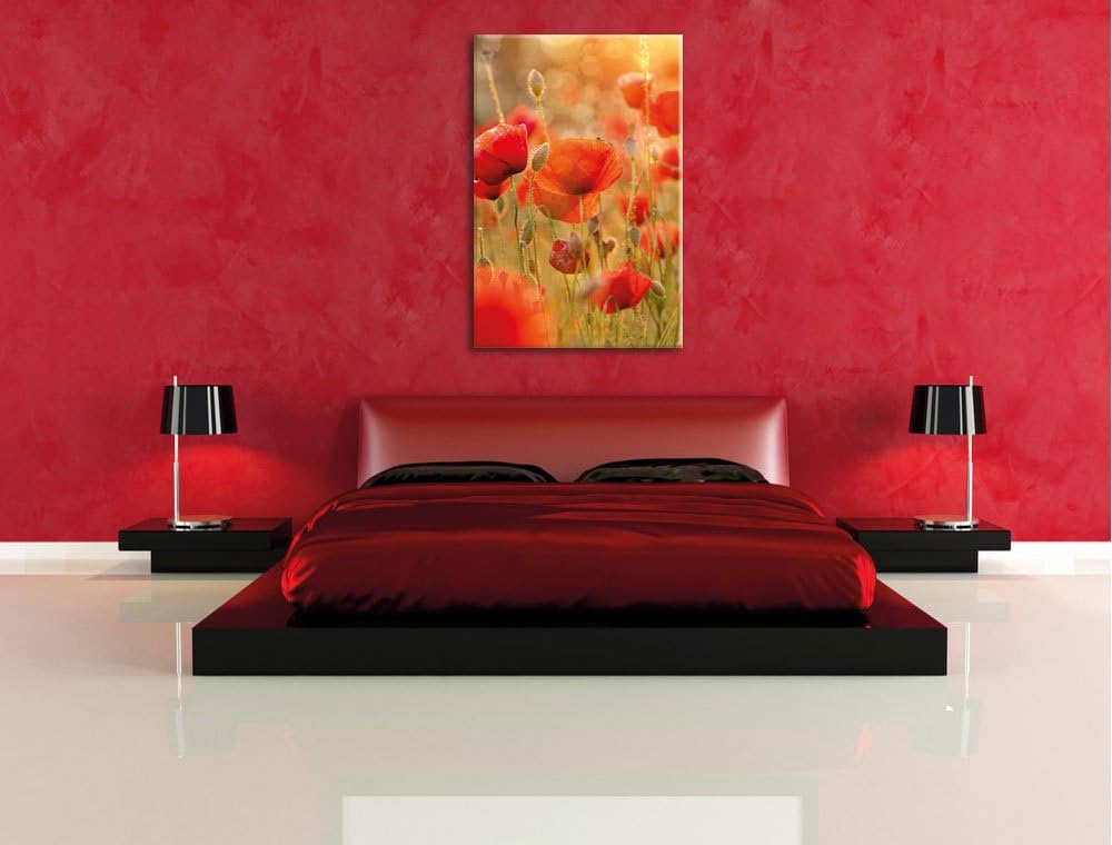 Pixxprint Mohnwiese, Format: 100x70 auf Leinwand, XXL riesige Bilder fertig gerahmt mit Keilrahmen,