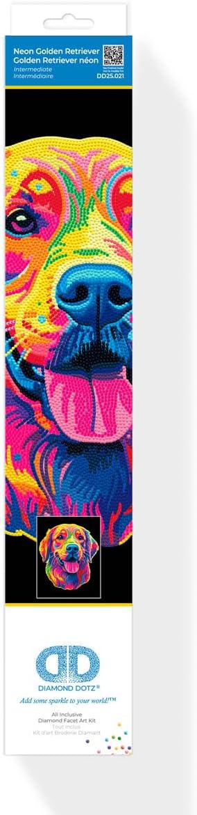 DIAMOND DOTZ 2594367 Original 5D Diamond Painting Set, Neon Golden Retriever, mit Neonfarben und Sam