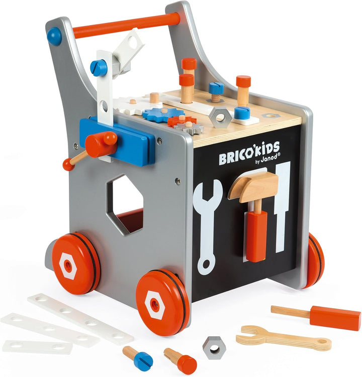 Janod - Brico'Kids Wooden Diy Trolley for Children - Magnetic - Pretend Play - 25 Tools and Accessor