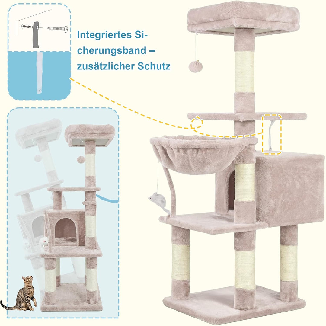 Hey-brother Kratzbaum, 111 cm Katzenbaum mit Spielzeug, Katzenkratzbaum mit Plattform, Hängematte un
