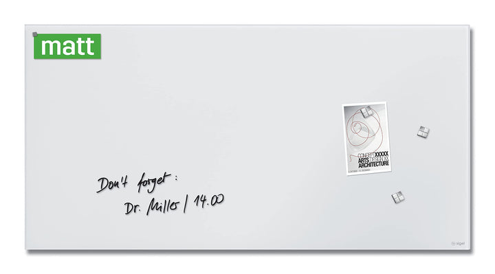 SIGEL GL546 Premium Glas-Whiteboard 91x46 cm, super-weiss: matt, nicht spiegelnd, TÜV geprüft, einfa