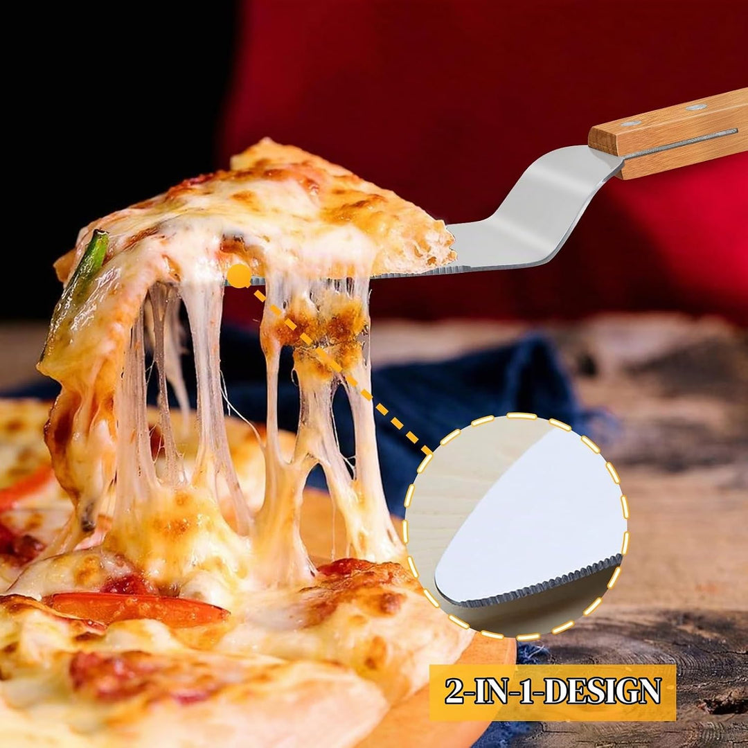 Pizzaschneider Gross - Profi Pizzamesser (Pizza Cutter) aus Edelstahl 35cm mit Holzgriff &amp; Klingensc