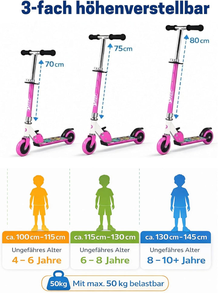 Best Sporting Scooter Kinder I klappbarer Tretroller I pink-weiss oder blau/schwarz I hochwertiger C