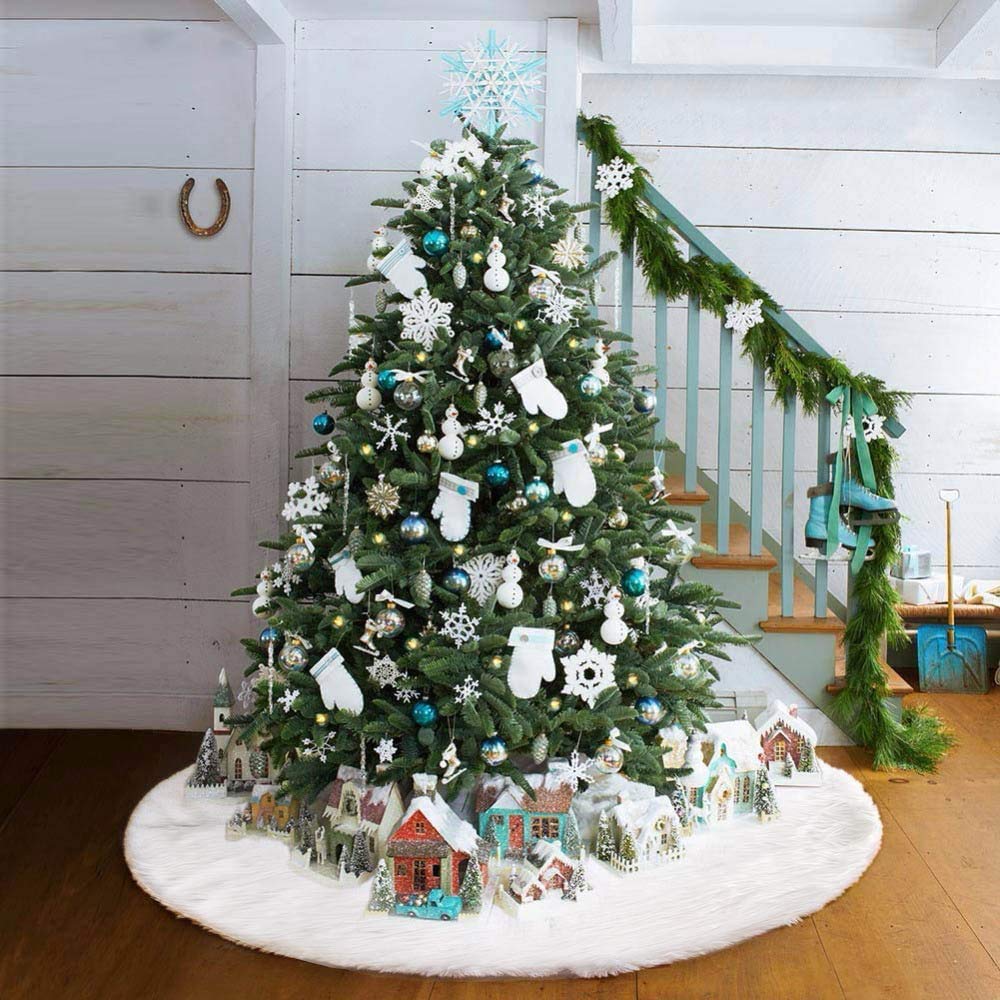 Queta Baumdecke Weihnachtsbaum Rock Rund Weiss Weihnachtsdecke, runder Christbaumdecke Plüsch-Weihna
