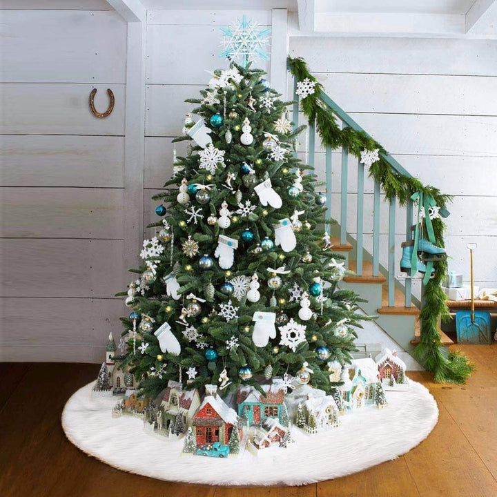 Queta Baumdecke Weihnachtsbaum Rock Rund Weiss Weihnachtsdecke, runder Christbaumdecke Plüsch-Weihna