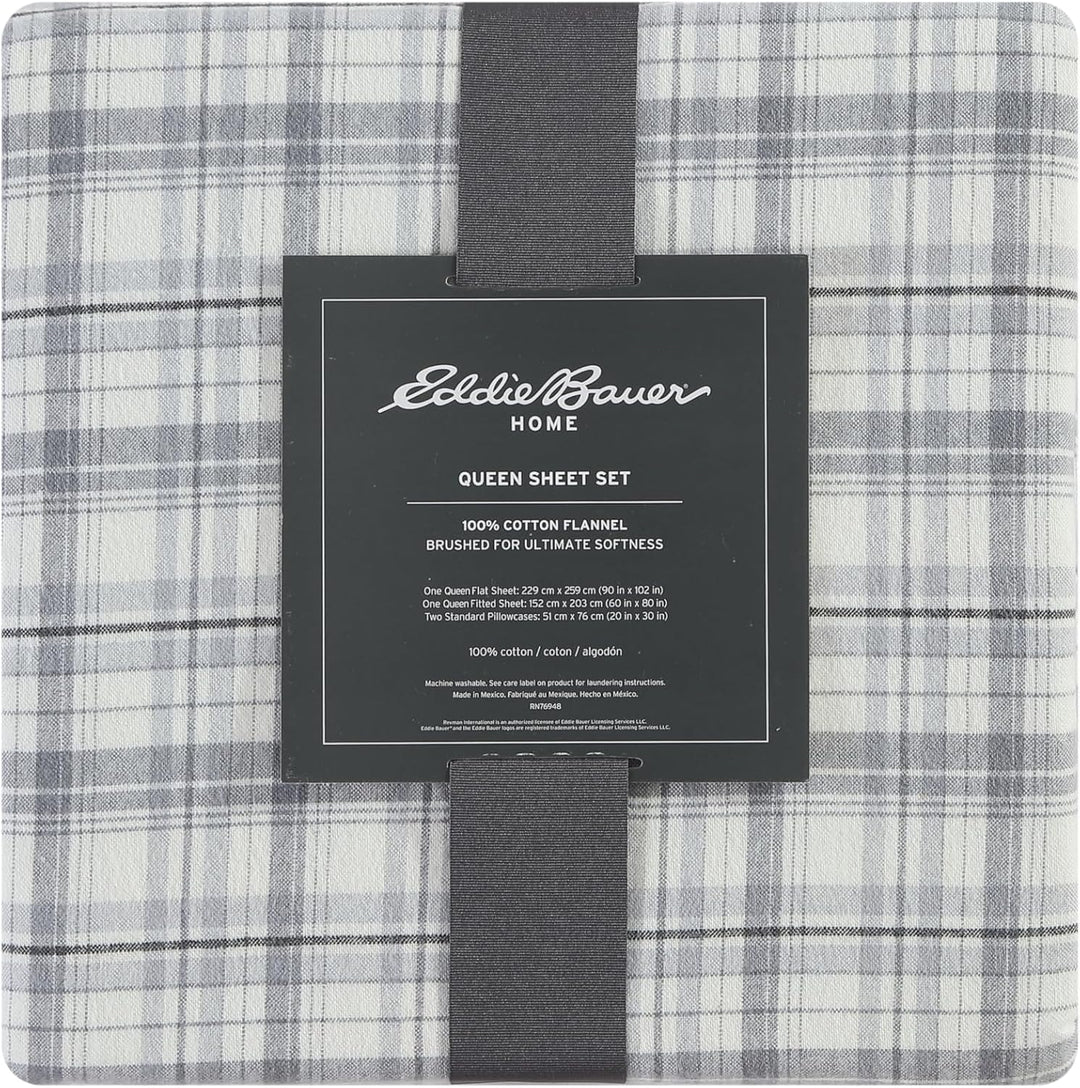 Eddie Bauer Beacon Hill Bettlaken-Set aus Flanell Hütte Queen grau, Queen