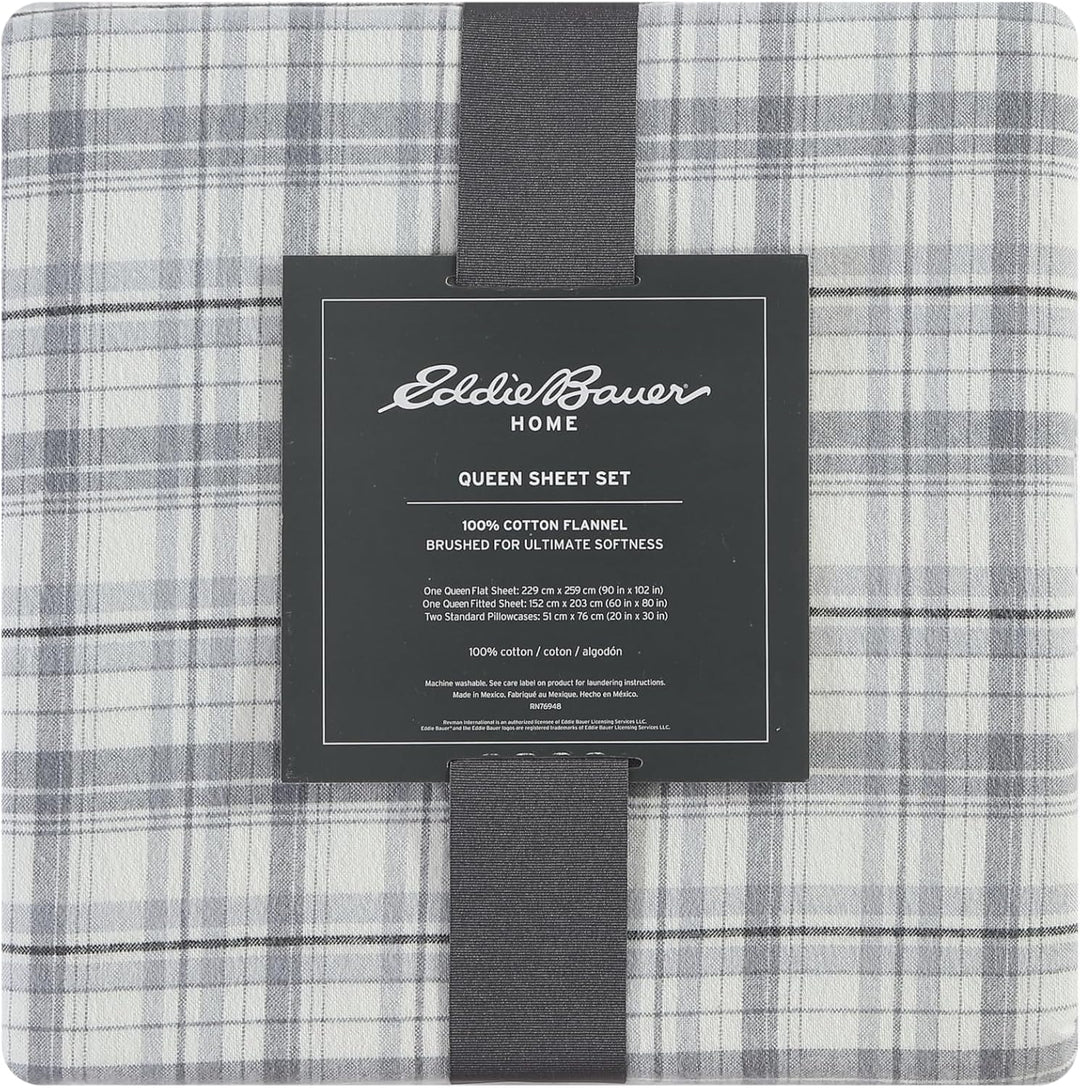 Eddie Bauer - Vollständige Bettlaken, Baumwoll-Flanell-Bettwäsche-Set, gebürstet für zusätzliche Wei