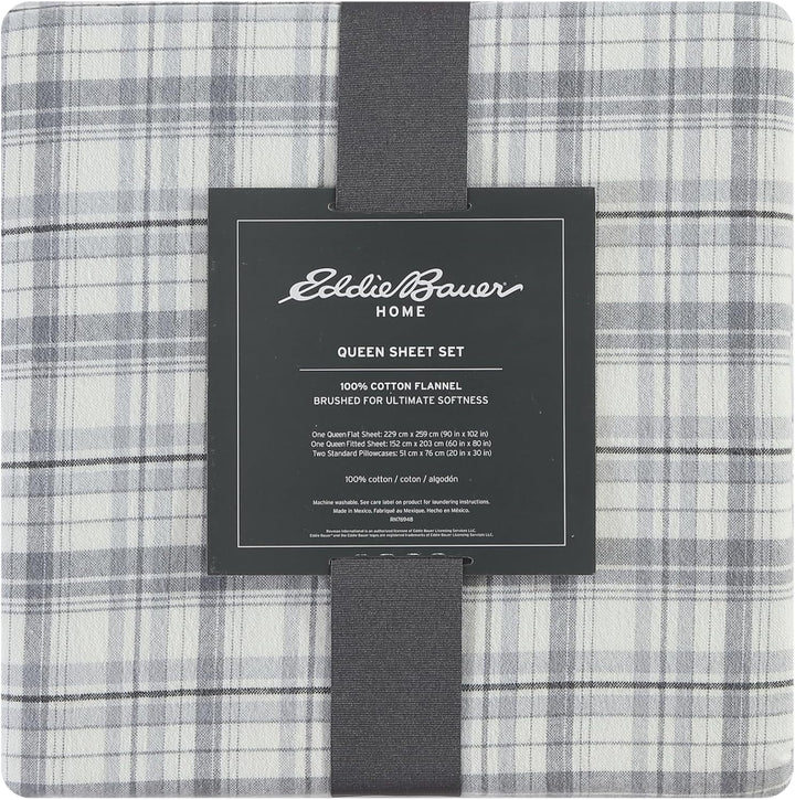 Eddie Bauer - Vollständige Bettlaken, Baumwoll-Flanell-Bettwäsche-Set, gebürstet für zusätzliche Wei