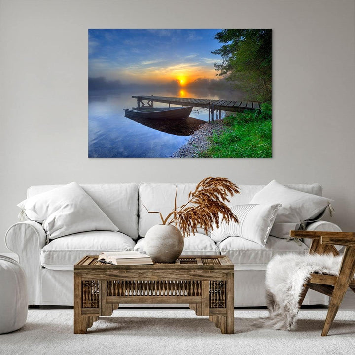 Bilder auf Leinwand 100x70cm Leinwandbild Landschaft Meer Sommer Sonne Gross Wanddeko Bild Schlafzim
