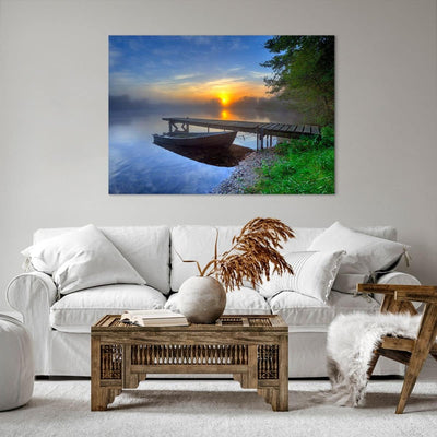 Bilder auf Leinwand 100x70cm Leinwandbild Landschaft Meer Sommer Sonne Gross Wanddeko Bild Schlafzim