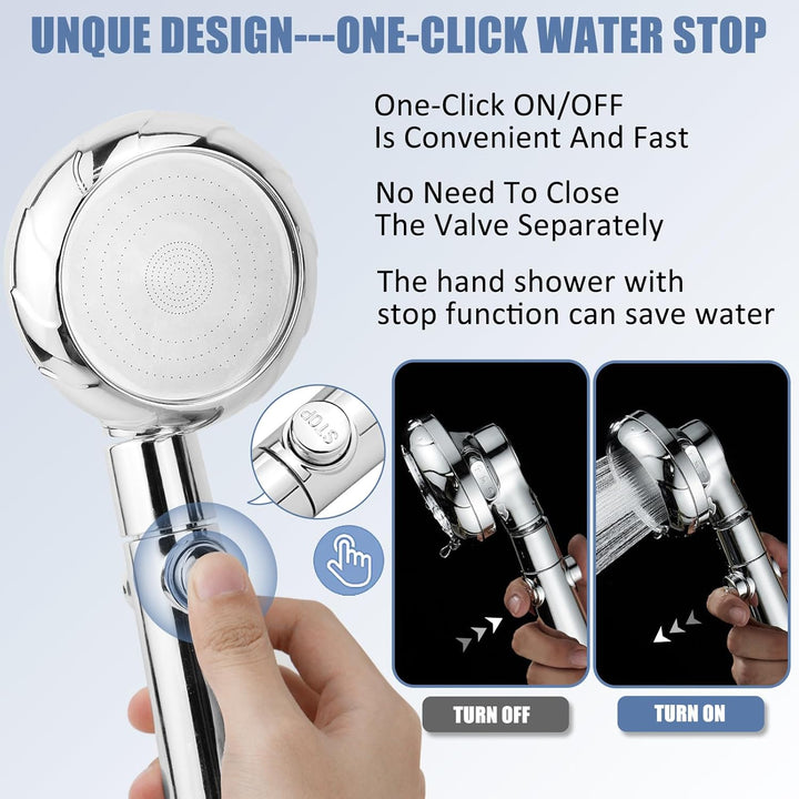 Duschkopf, Duschkopf mit Schlauch 2m & Wasserstopp-Funktion, Duschbrause Druckerhöhend Wassersparend
