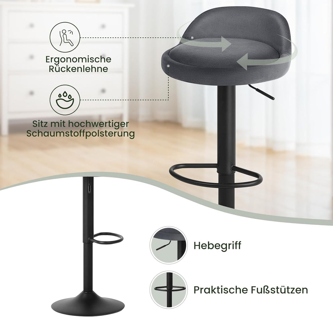 EUGAD Barhocker 4er Set 360° Drehstuhl Barstuhl mit Rückenlehne Fussstütze 120kg belastbar höhenvers