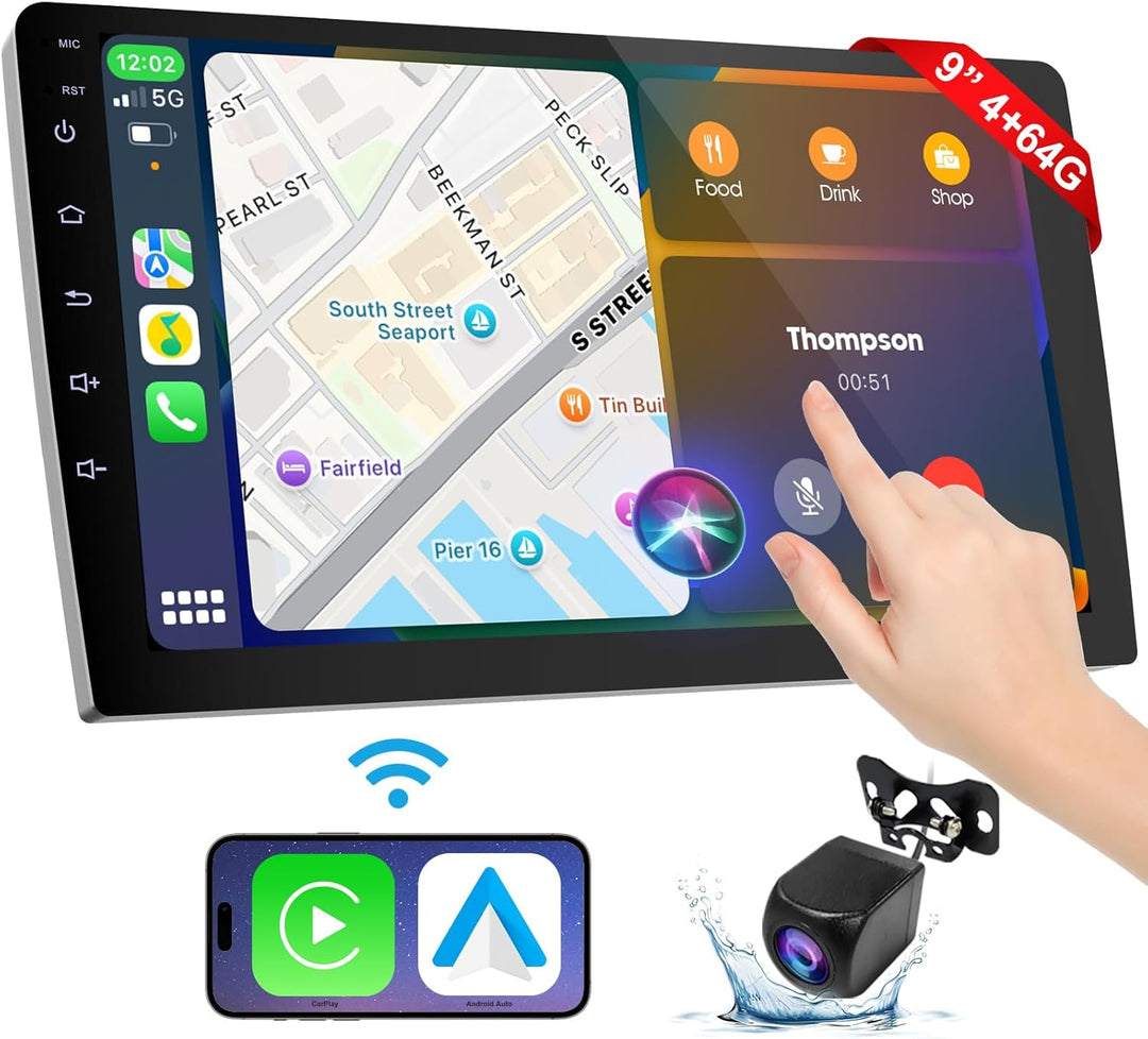 2 Din Autoradio 9 Zoll mit Wireless CarPlay & Wireless Android Auto,Auto Radio HD Touch Display mit