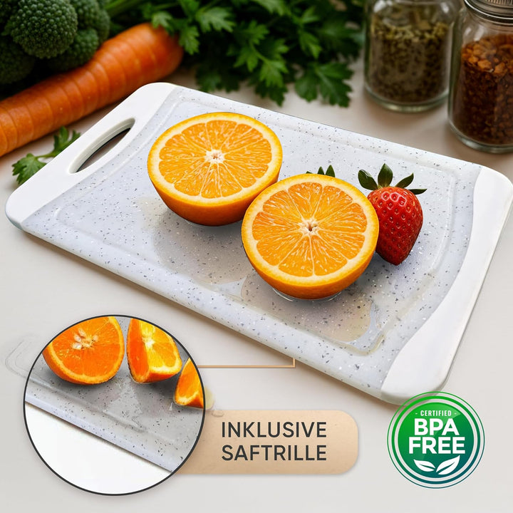 NEOFLAM® Frühstücksbrettchen rutschfest 4er Set Schneidebrett Kunststoff klein antibakteriell 25x14c