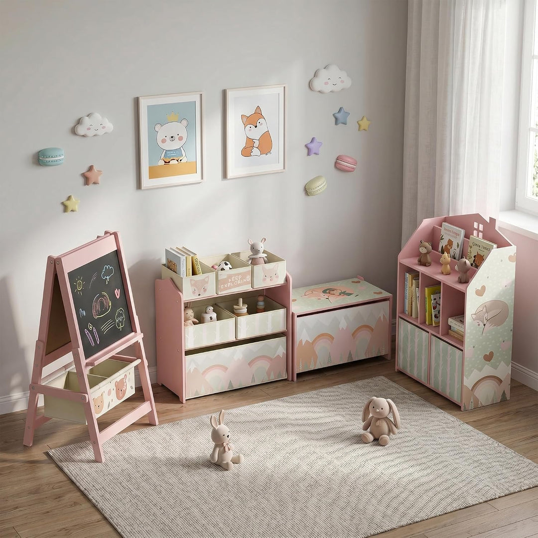 AIYAPLAY Kinderregal Bücherregal Kinder mit 2 Stoffschubladen offen Regal Spielzeugregal für 3-8 Jah