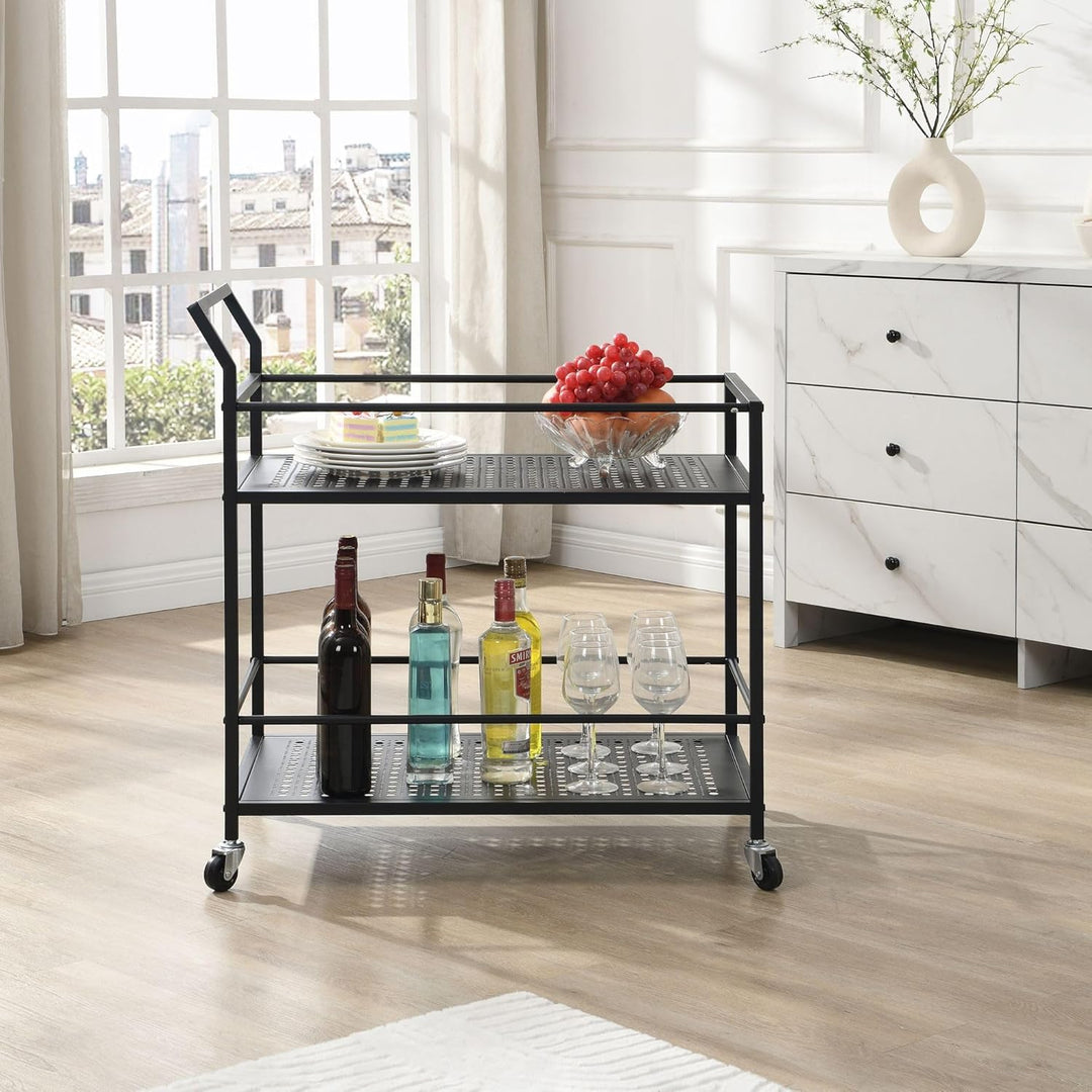 FineBuy Servierwagen Metall 79x45x83 cm mit Rollen & Bremsen, Küchenwagen 2 Ebenen, Barwagen & Rollw