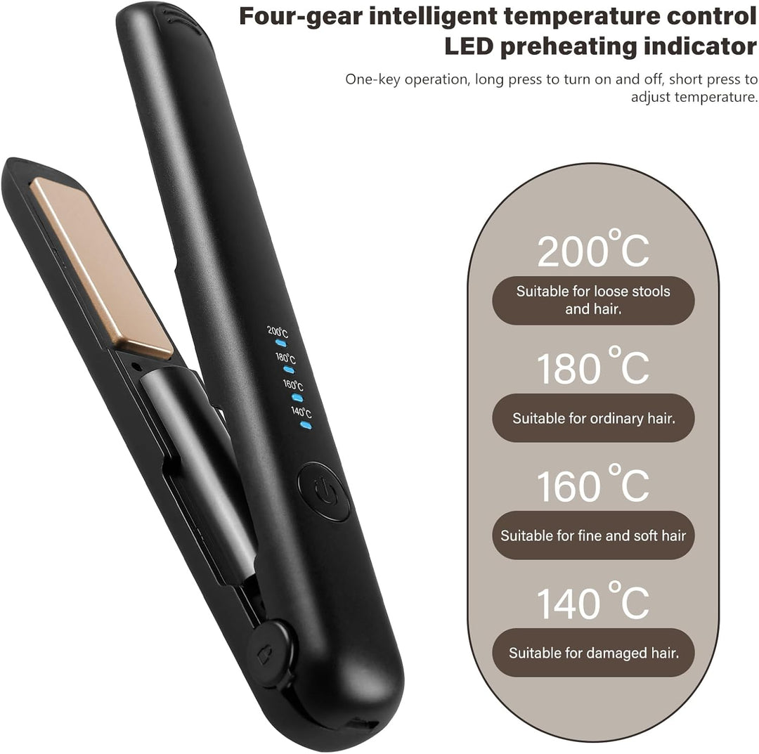Glätteisen Kabellos, Tragbarer Mini Haarglätter und Lockenstab 2-in-1, Aufladbarer Haarglätter mit 4