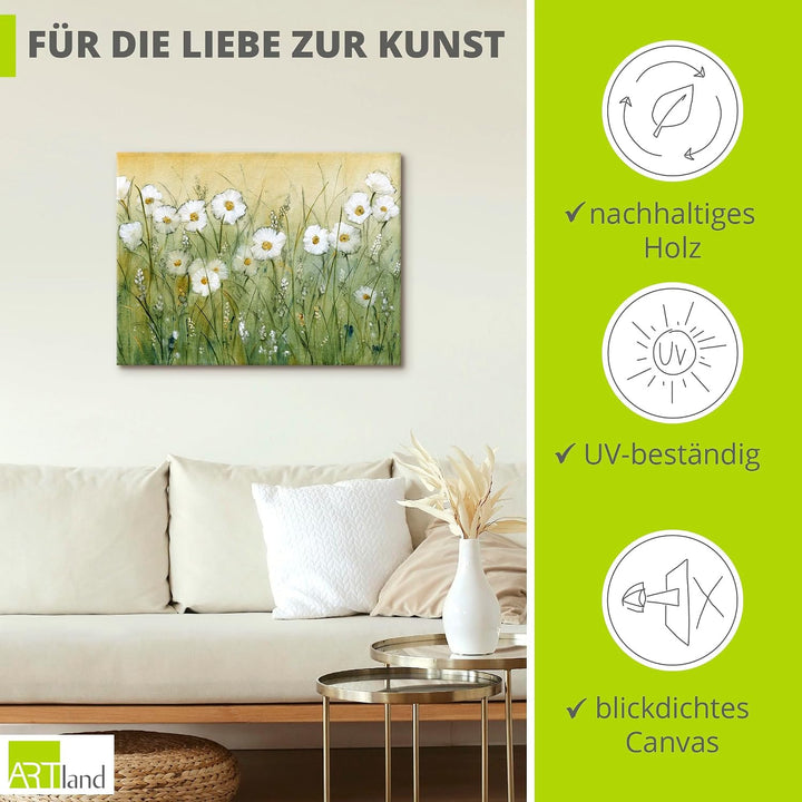 ARTland Leinwandbilder Wandbild Bild auf Leinwand 60 x 45 cm Wanddeko Botanik Blumen Gänseblümchen M