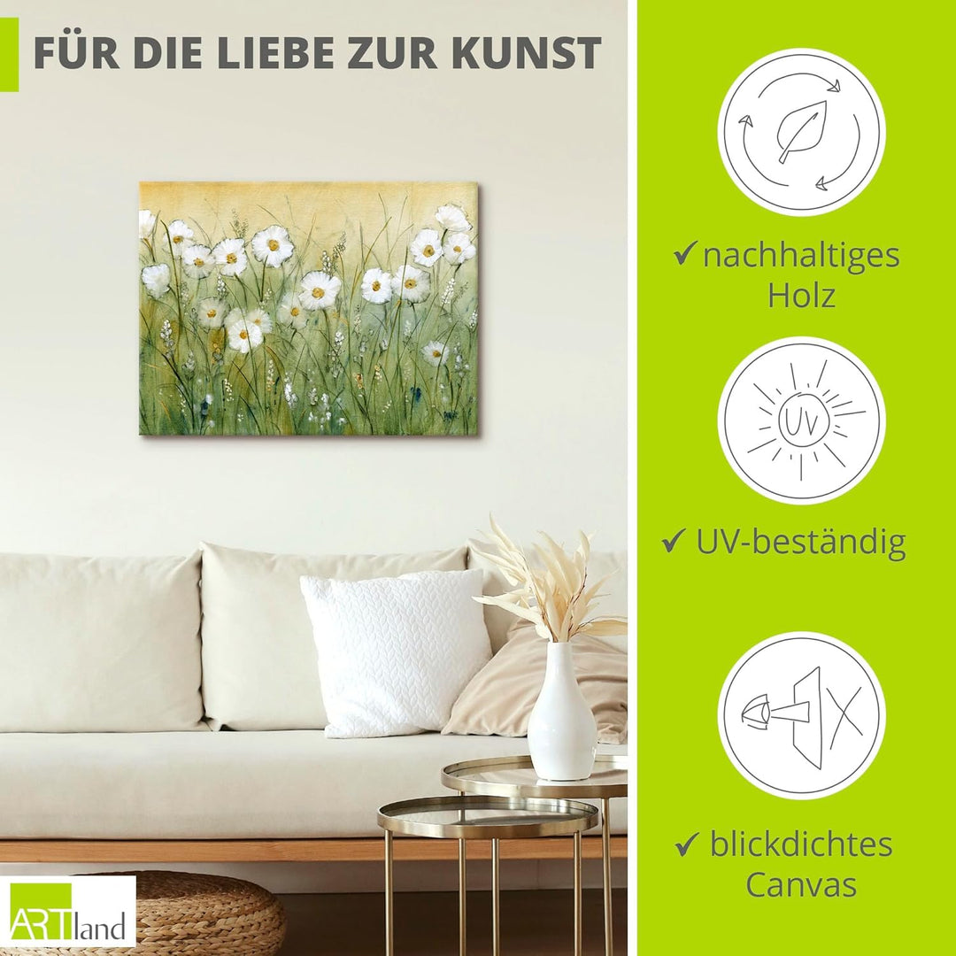 ARTland Leinwandbilder Wandbild Bild auf Leinwand 60 x 45 cm Wanddeko Botanik Blumen Gänseblümchen M