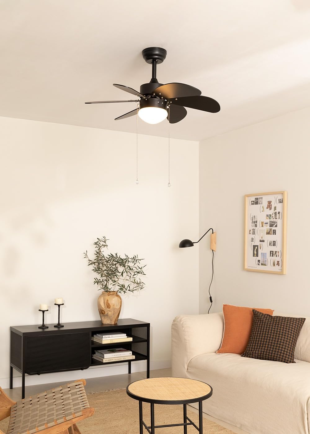 CREATE / WINDEASY/Deckenventilator Schwarz umkehrbare Naturholzflügel mit Beleuchtung / 53W, Leise,